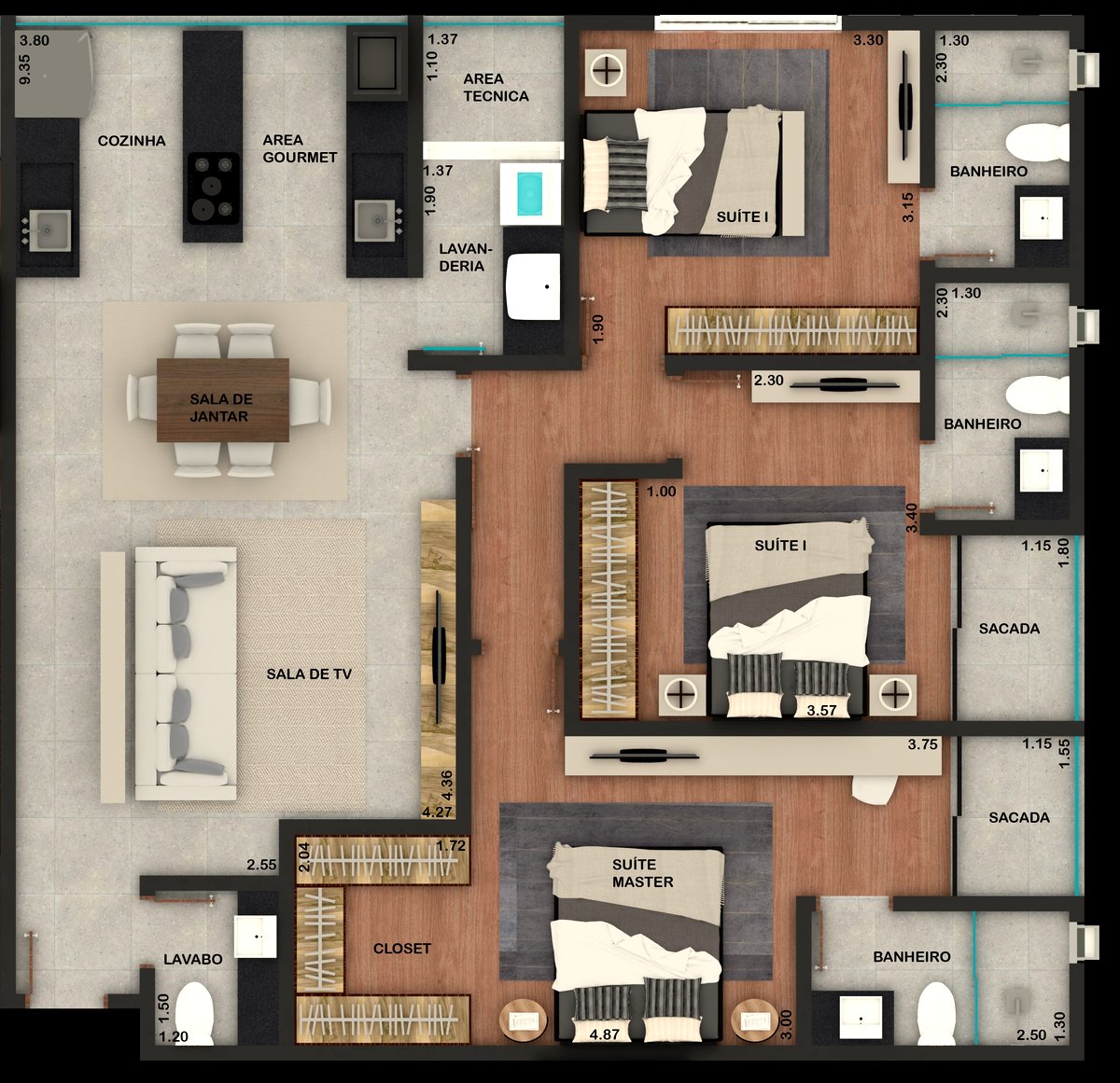 Planta baixa Layout 2 - 104m²